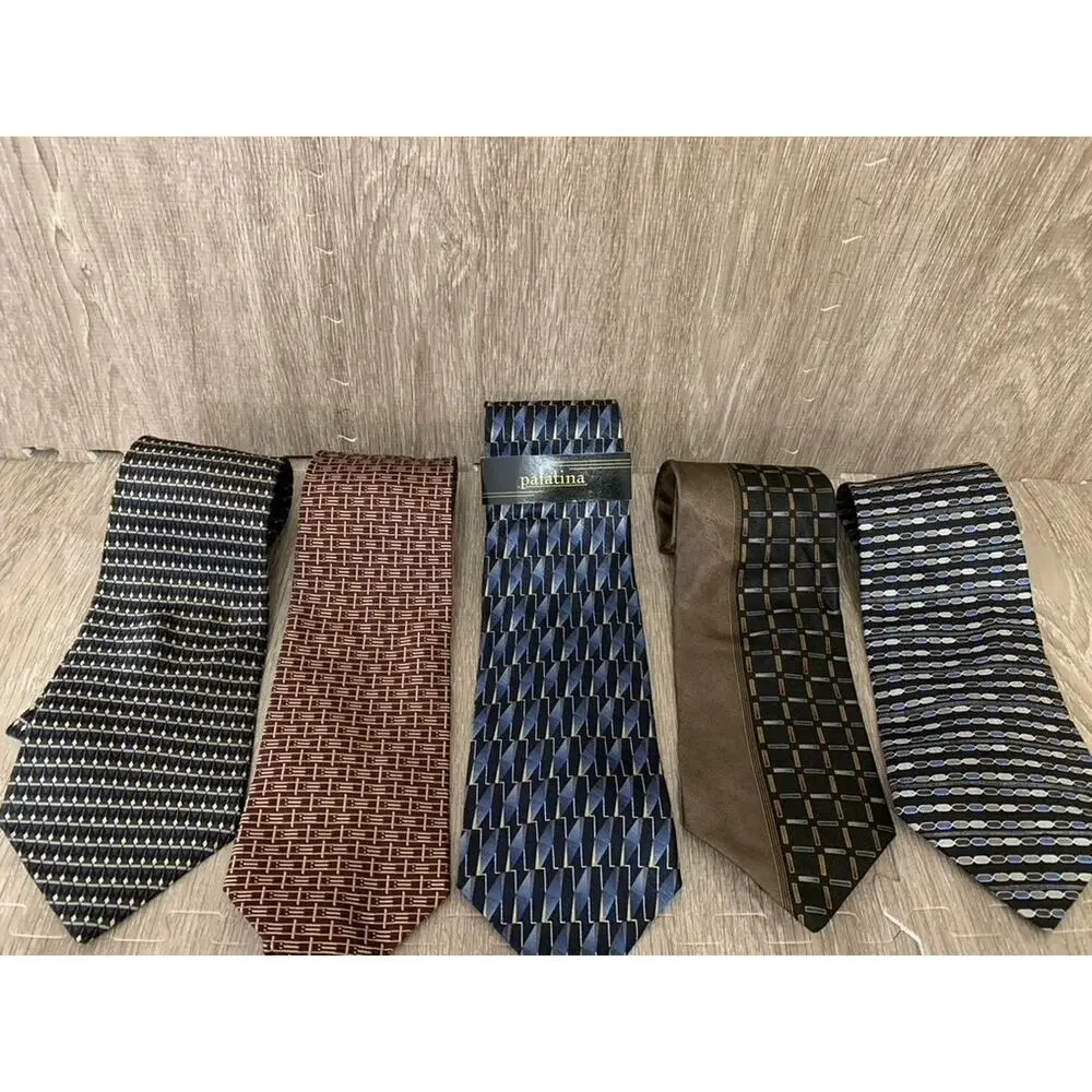 Set of 5 Palatina Vintage Men's Silk Necktie Collection Geometric